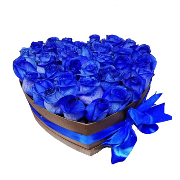 Caja Corazn con 30 Rosas Azules